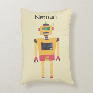 Retro Robot Illustration Personalised Kids Decorative Cushion