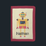 Retro Robot Illustration Personalised Kids Trifold Wallet<br><div class="desc">Cool retro style toy robot on personalised kid's tri-fold wallet.</div>