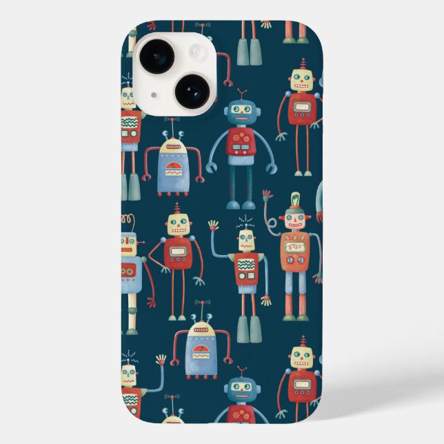 Retro Robot Pattern Dark Case-Mate iPhone Case (Back)