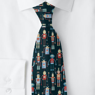 Retro Robot Pattern Dark Tie