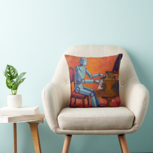 RETRO ROBOT PIANIST IV   MODERN ABSTRACT MUSIC ART CUSHION