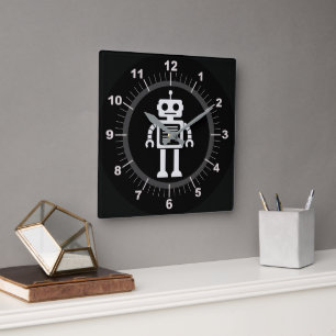 Retro Robot Square Wall Clock