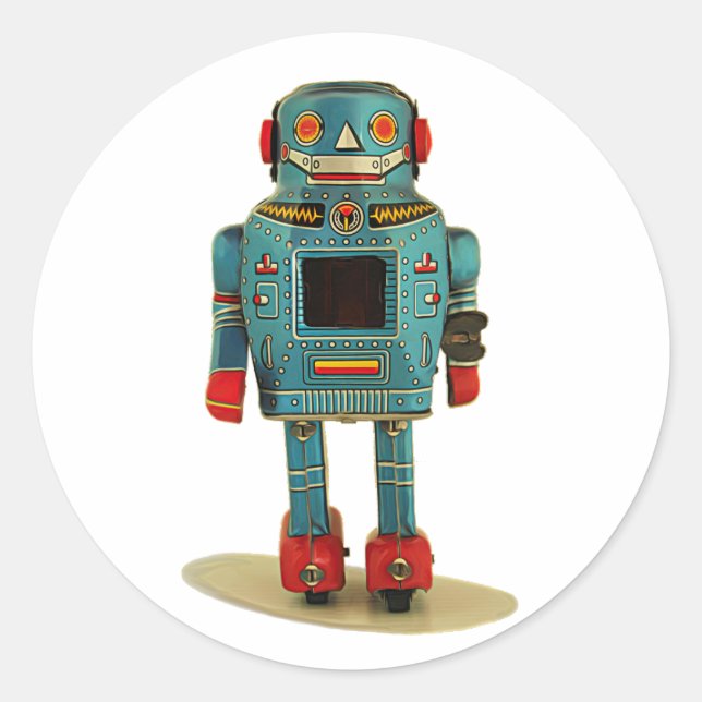  RETRO ROBOT STICKER. CLASSIC ROUND STICKER (Front)