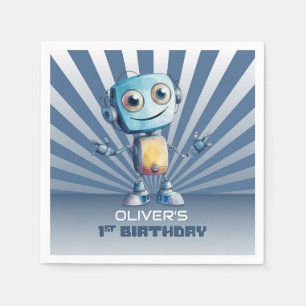 Retro Robot Theme 1st Birthday Napkin