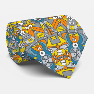 Retro robots are back and want to have fun pattern tie
