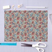 Retro Robots Blue and Red Patterned