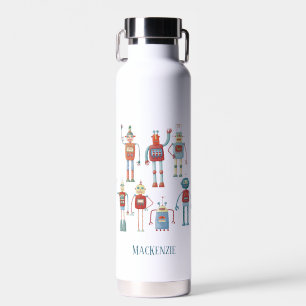 Retro Robots Fun Personalised Water Bottle