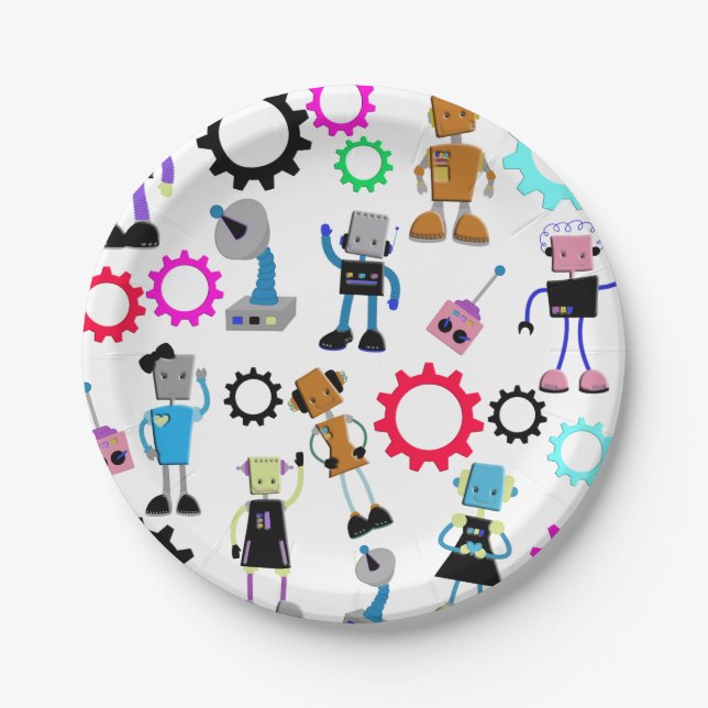 Retro Robots Paper Plate (Front)