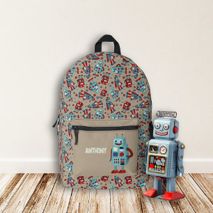 Retro Robots Personalised Printed Backpack