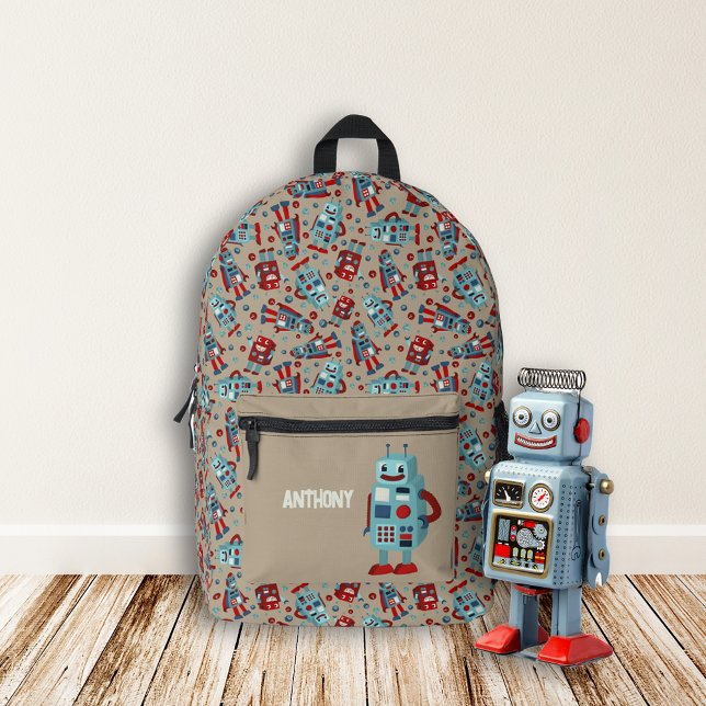 Retro Robots Personalised Printed Backpack (Creator Uploaded)