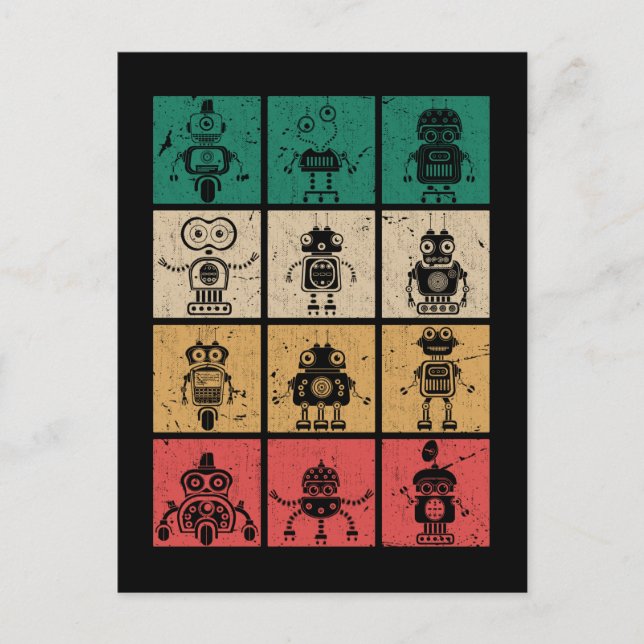 Retro Robots Vintage Robotics Postcard (Front)