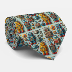 Retro Robots Vintage Toy Robots and Cars Tie