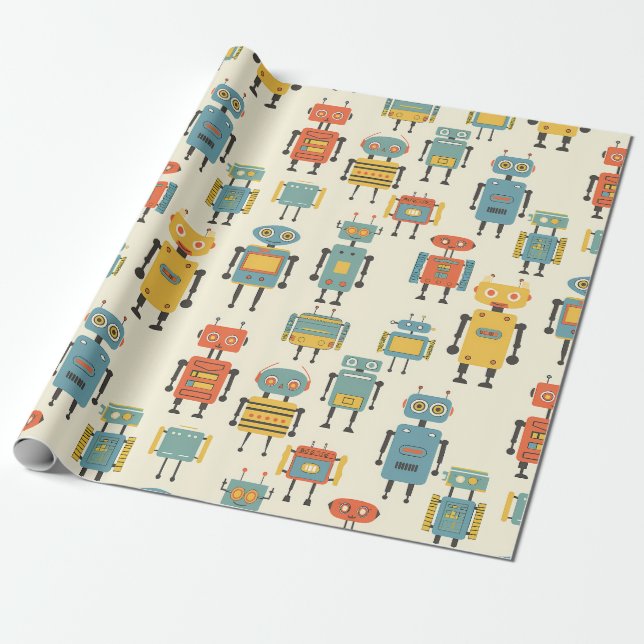 Retro Robots Wrapping Paper (Unrolled)