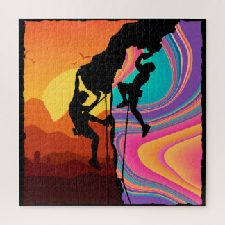 Retro Rock Climbing Bouldering Wall Climber Jigsaw Puzzle