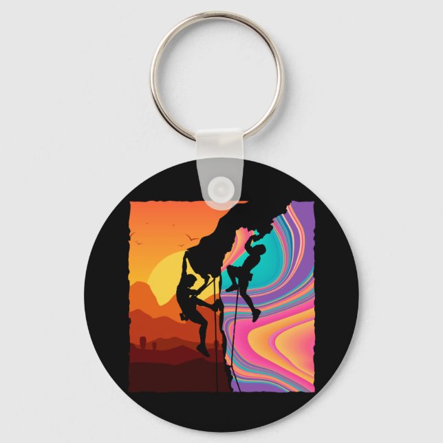 Retro Rock Climbing Bouldering Wall Climber Key Ring (Front)