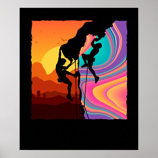 Retro Rock Climbing Bouldering Wall Climber Poster Zazzle.co.uk