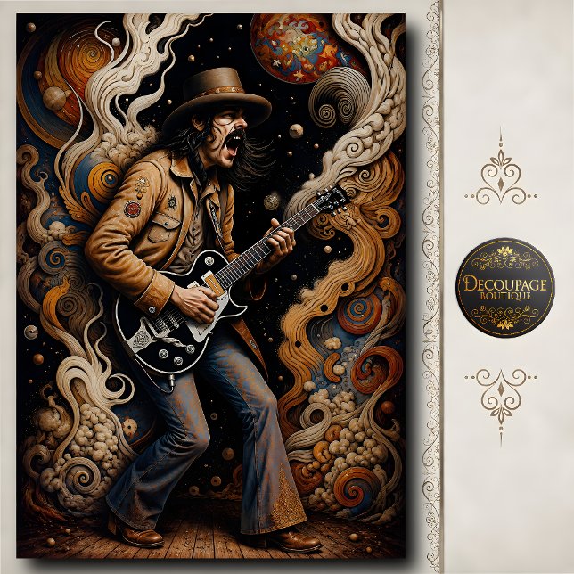 Retro Rock Guitar Player Psychedelic Art Tissue Paper (Retro Rock Guitar Player Psychedelic Art Tissue Paper)