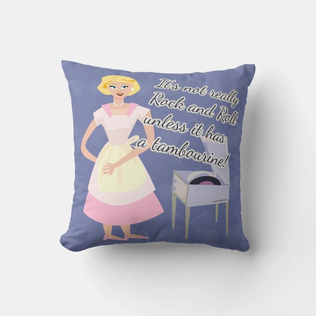 Retro Rock Music Lover Kitsch Cartoon Housewife Cushion (Front)