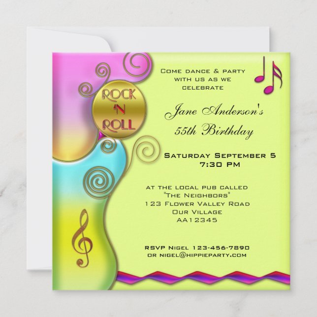 Retro Rock 'n Roll Birthday Party Invitation (Front)