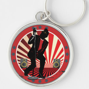 Retro Rock n Roll Music Singer Keychain