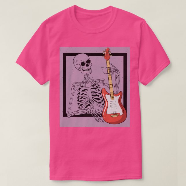 Retro Rock & Roll Skeleton Guitar Player Figure Mu T-Shirt (Design Front)