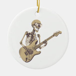 Retro Rock Skeleton Guitar Graphic Ceramic Tree Decoration