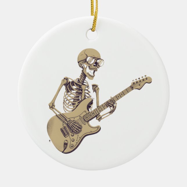 Retro Rock Skeleton Guitar Graphic Ceramic Tree Decoration (Front)