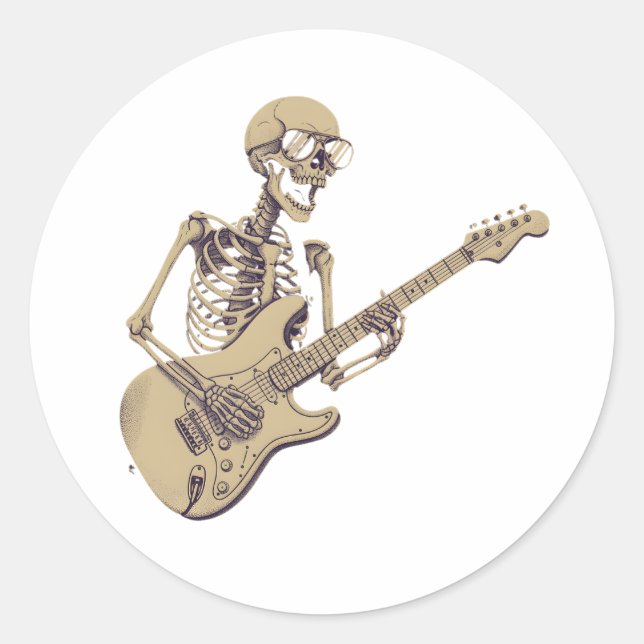 Retro Rock Skeleton Guitar Graphic Classic Round Sticker (Front)