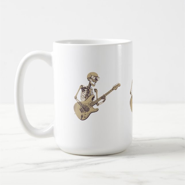 Retro Rock Skeleton Guitar Graphic Coffee Mug (Left)