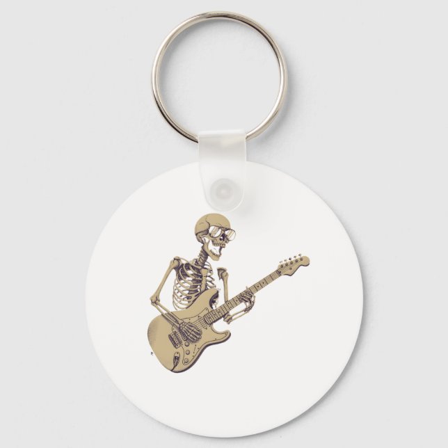 Retro Rock Skeleton Guitar Graphic Key Ring (Front)