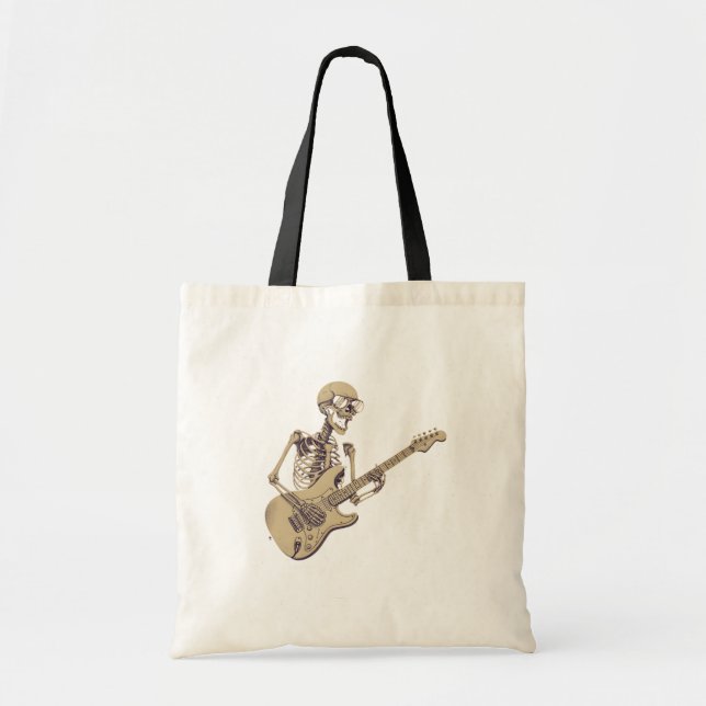 Retro Rock Skeleton Guitar Graphic Tote Bag (Front)