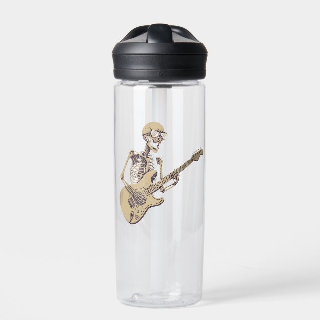 Retro Rock Skeleton Guitar Graphic Water Bottle (Front)