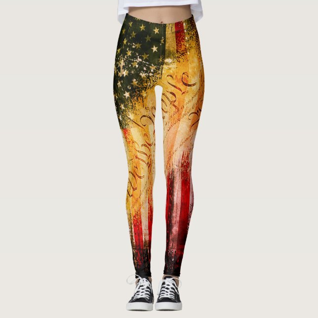 Retro Rock WE THE PEOPLE American Flag Leggings (Front)