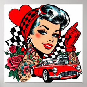 Retro Rockabilly Girl Comic Poster
