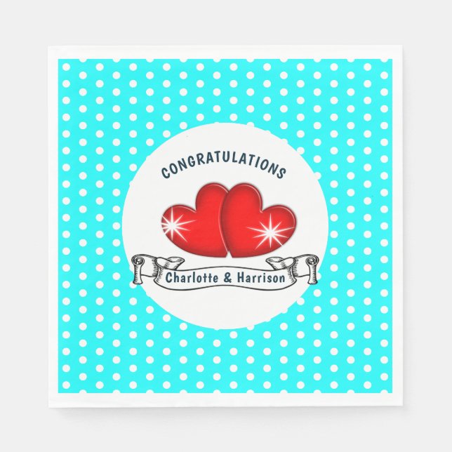 Retro Rockabilly Hearts Wedding Napkin (Front)