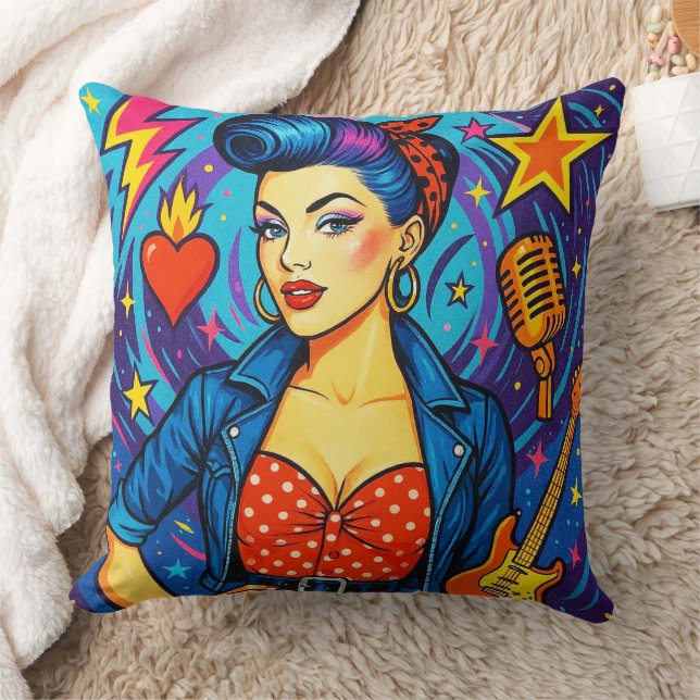 Retro Rockabilly Pillow Throw/Cushion (Blanket)