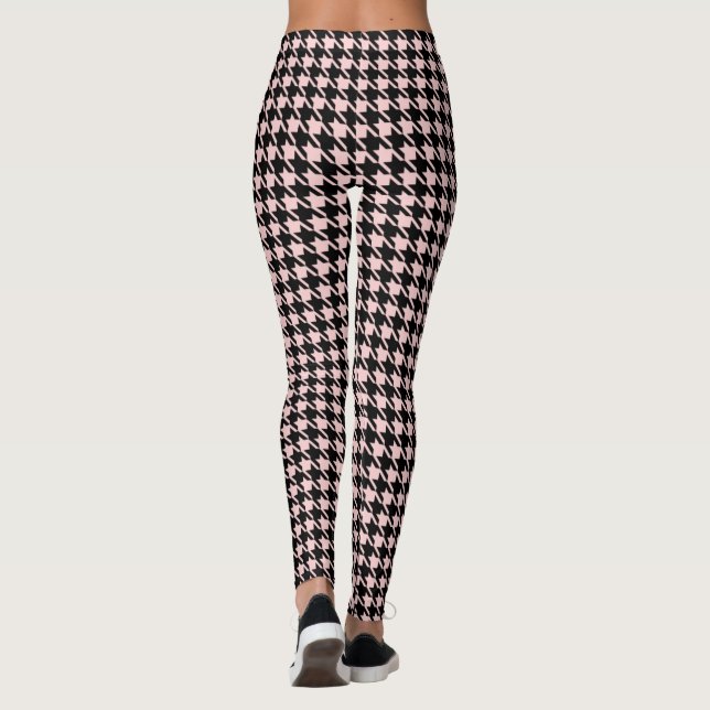 Retro Rockabilly Pink Black Houndstooth Leggings (Back)