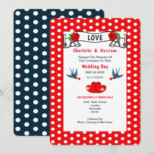 Retro Rockabilly Polka Dot Wedding Invitation