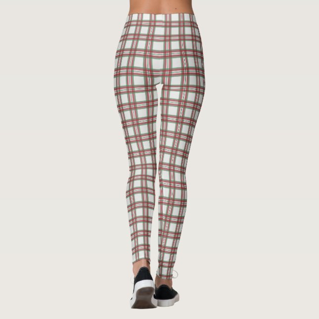 Retro Rockabilly White Plaid Leggings Pants (Back)