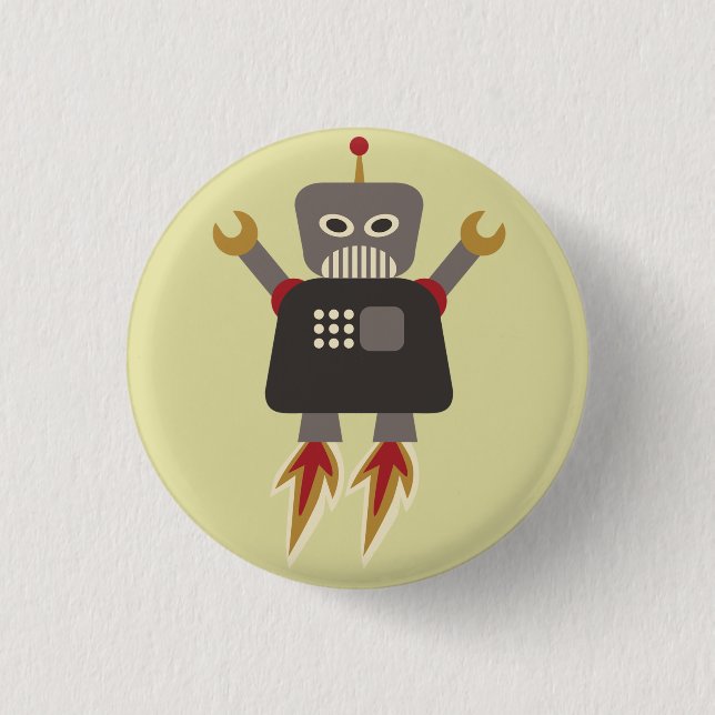 Retro Rocket Cartoon Robot Flair 3 Cm Round Badge (Front)