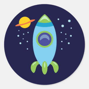 Retro Rocket Classic Round Sticker