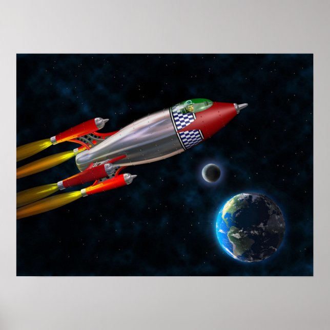 Retro rocket in space poster (Front)