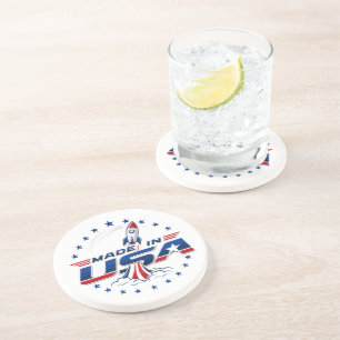 Retro Rocket Made in USA Patriotic Badge Coaster