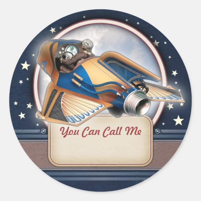 Retro Rocket Name Tag Stickers (Front)