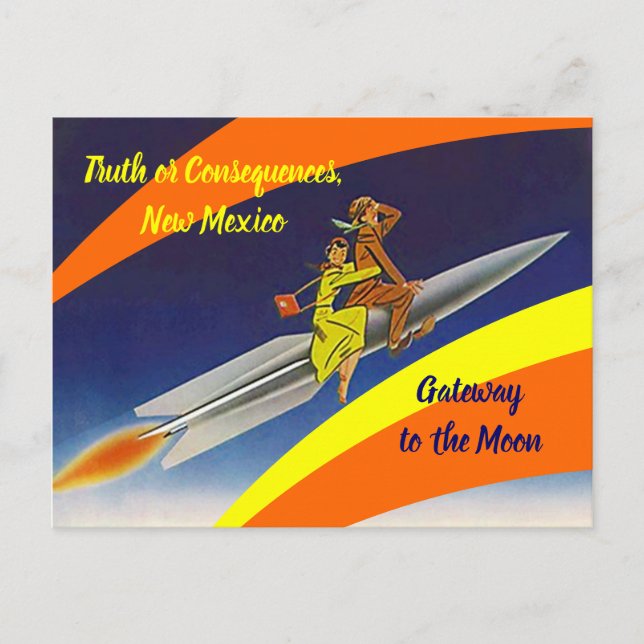 Retro rocket ride moon Truth or Consequences NM Postcard (Front)