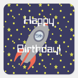 Retro Rocket Ship and Stars  Happy Birthday Square Sticker