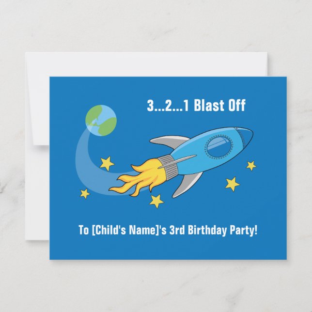 Retro Rocket Ship Birthday Invite (Front)