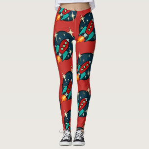 RETRO ROCKET SHIP GRAPHIC PATTERN LEGGINGS