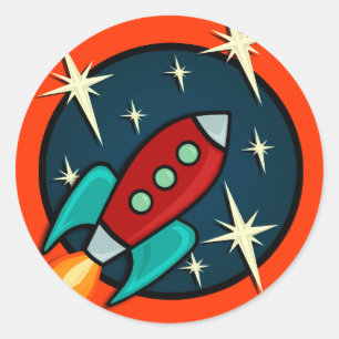RETRO ROCKET SHIP GRAPHIC ROUND STICKERS