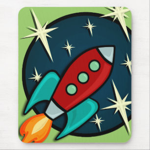 RETRO ROCKET SHIP GRAPHIC VERTICAL MOUSE PAD